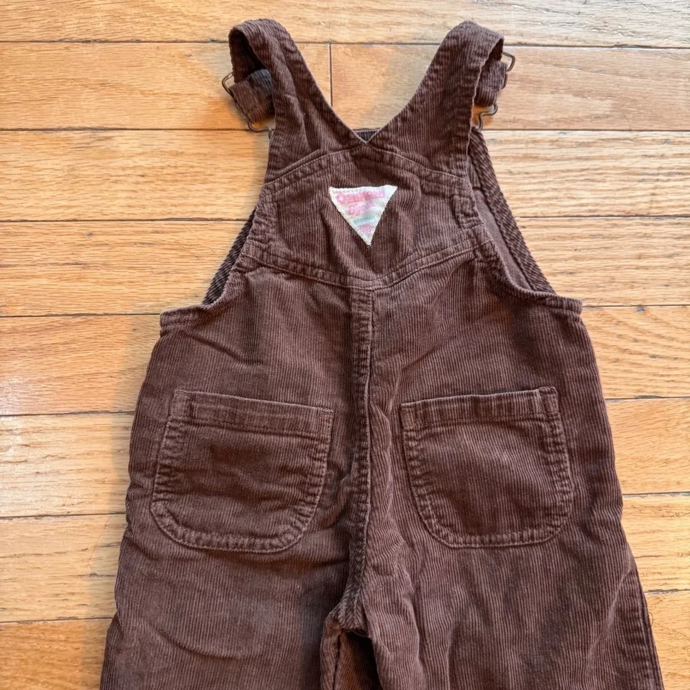 OshKosh Bgosh Girls‎ Brown Corduroy Floral Butterfly Embroidered Overalls 9M